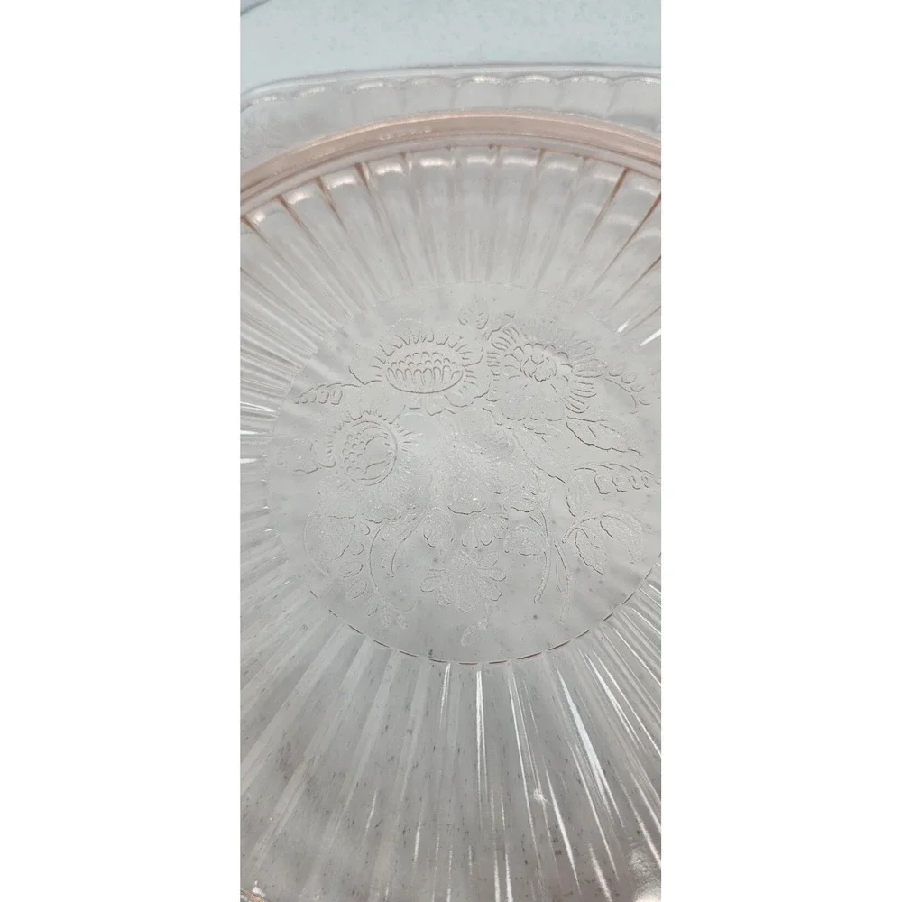 VTG Anchor Hocking Mayfair Open Rose Pink Depression Glass Cake Plate Tray 11